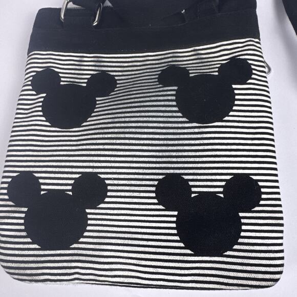 Disney Parks Mickey Mouse Crossbody Purse Black White Stripe Adjustable Bag - Picture 4 of 6